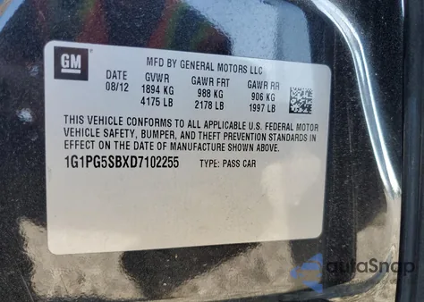 2013 Chevrolet Cruze Ltz z USA, uszkodzony, nr VIN 1G1PG5SBXD7102255